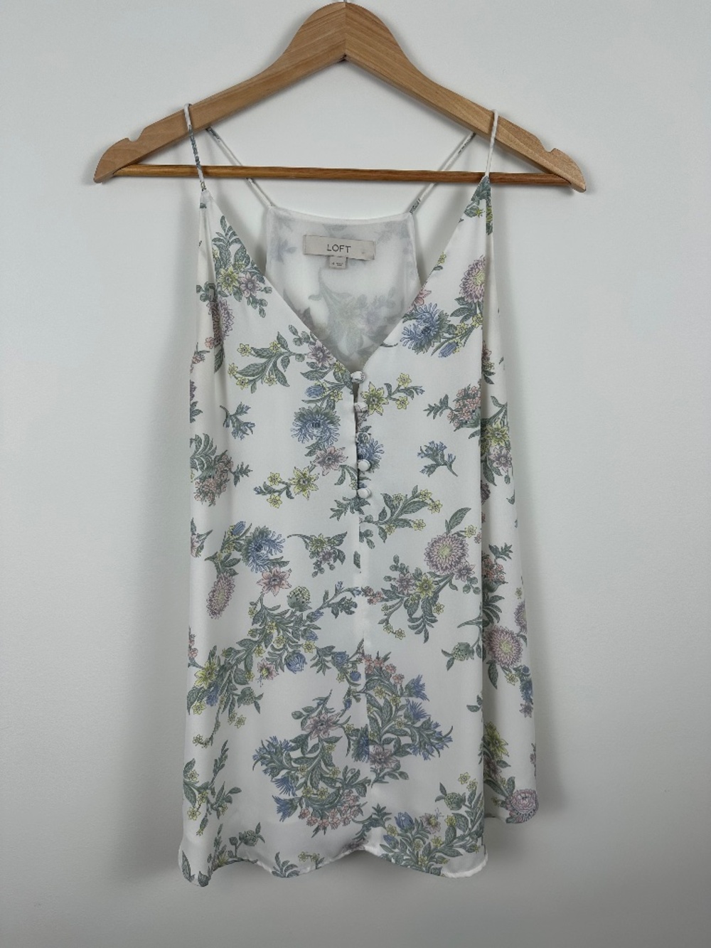 LOFT Floral Spaghetti Strap Button Front Cami Top, Size M